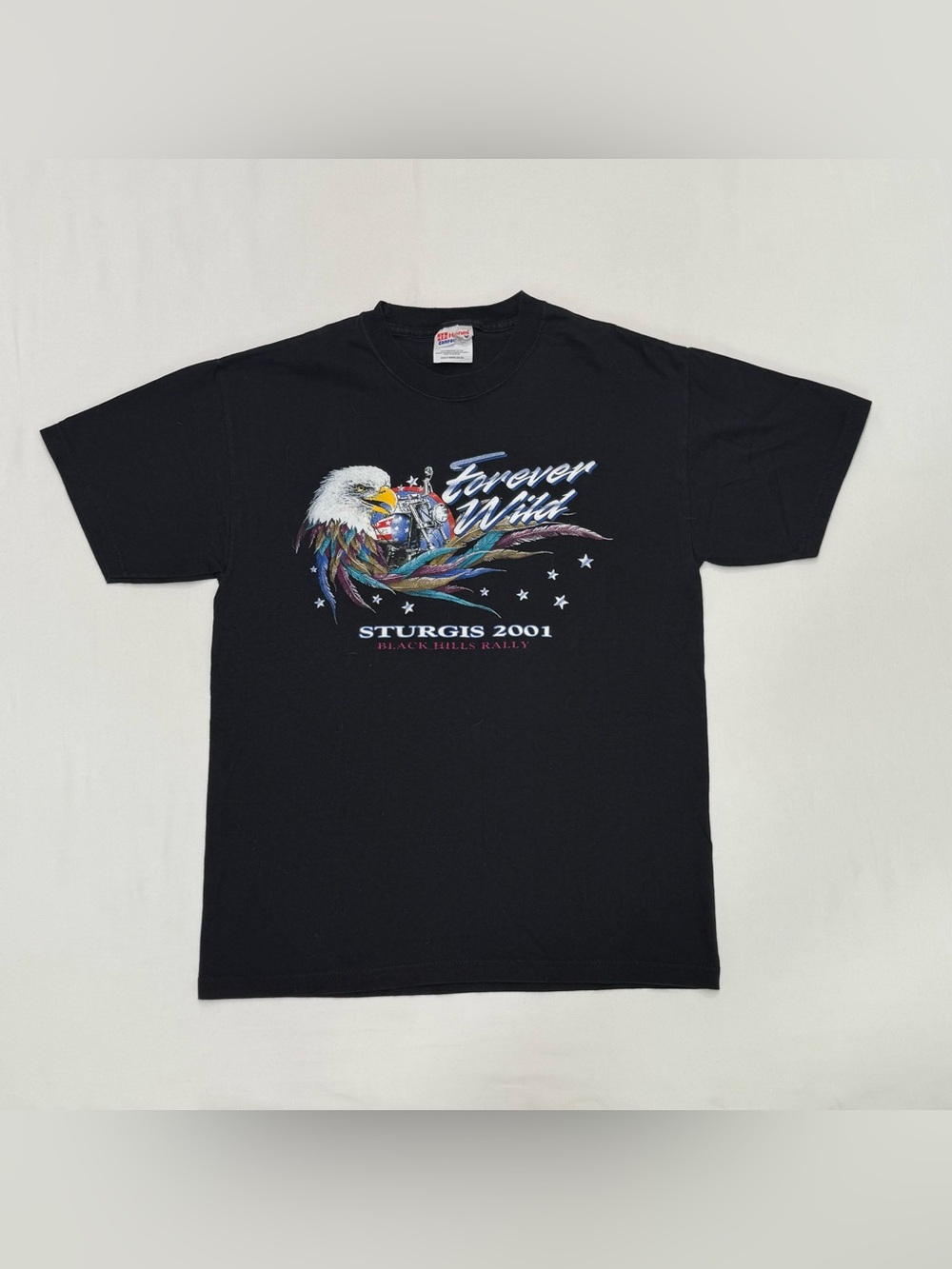 Retro Y2K Sturgis 2001 Motorcycle Rally T-shirt Short Sleeve Bald Eagle Tee Med